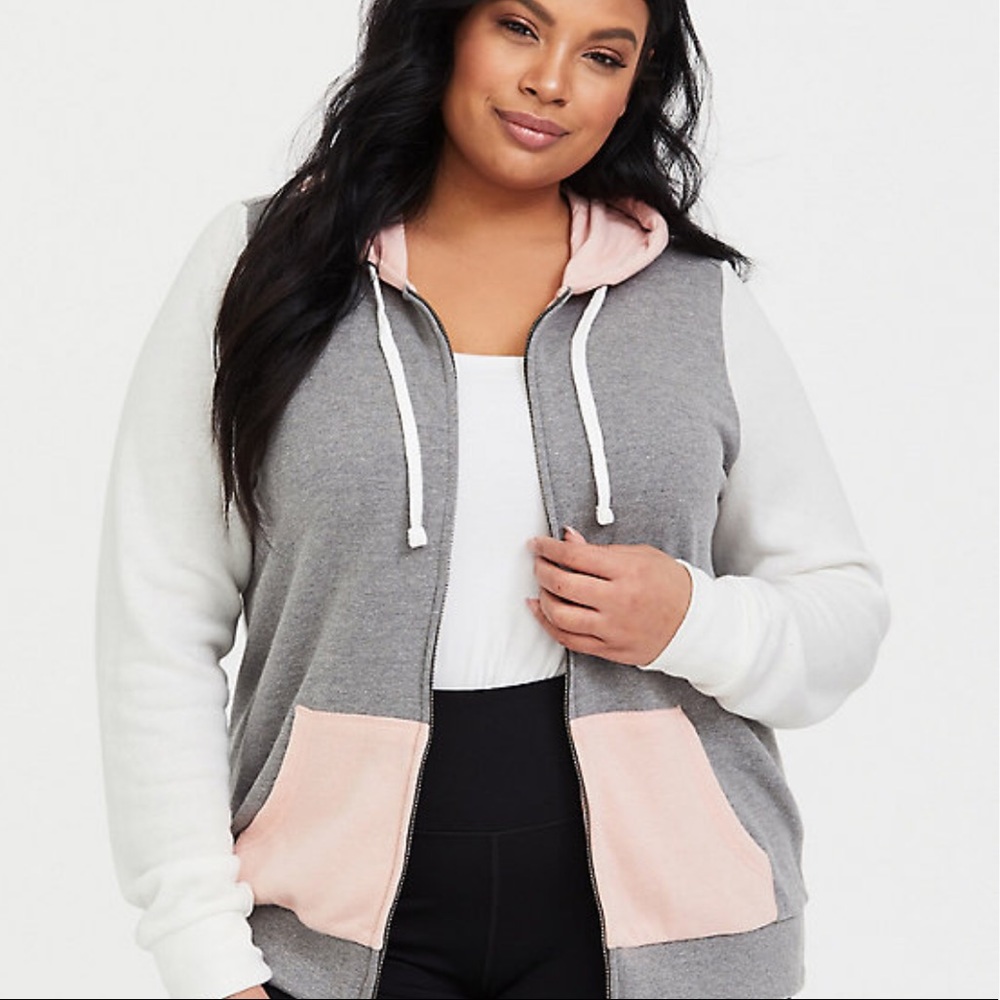 Torrid 3X Blush Grey Colorblock Hooded Jacket
